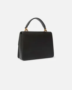 Mini Love Bag Top Handle Light nera Pinko in pelle liscia a forma a trapezio con fibbia Love Birds e tracolla a catena