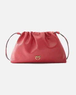 Mini sacchetto rosso Pinko in pelle con chiusura arricciata con doppia tracolla a coulisse