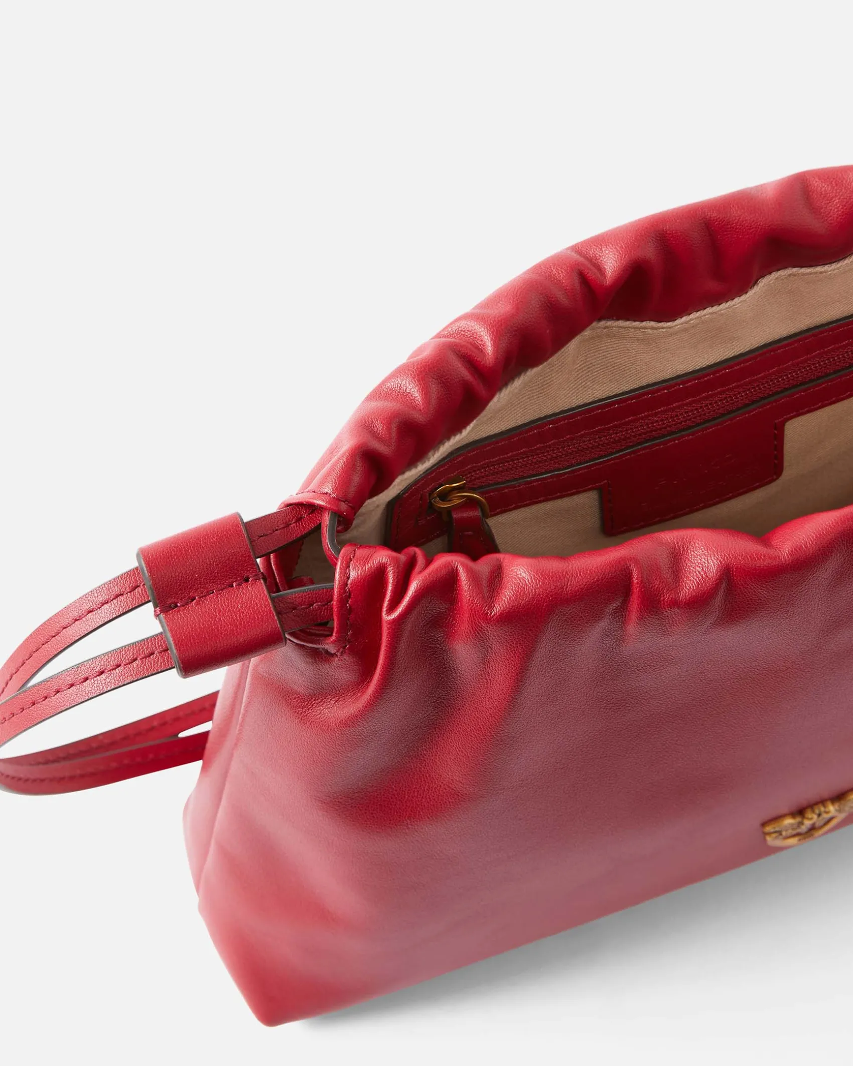 Mini sacchetto rosso Pinko in pelle con chiusura arricciata con doppia tracolla a coulisse