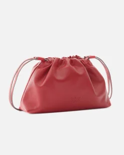 Mini sacchetto rosso Pinko in pelle con chiusura arricciata con doppia tracolla a coulisse