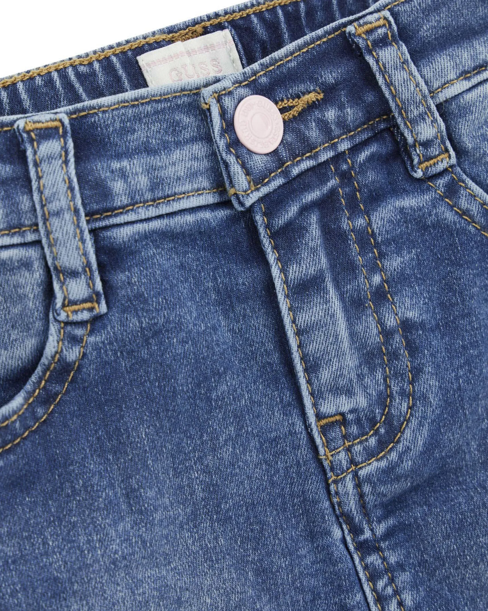 Minigonna Guess in denim lavaggio medio stone washed con patch