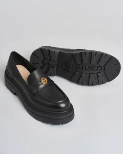 Mocassino Mia nero Pinko con suola chuncky e placca con logo Love Birds