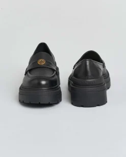 Mocassino Mia nero Pinko con suola chuncky e placca con logo Love Birds