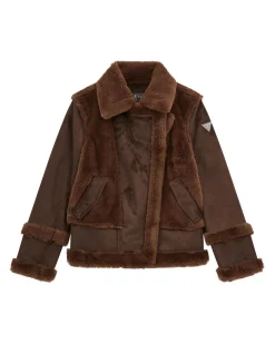 Montone marrone Guess in camoscio ed ecopelliccia