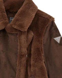 Montone marrone Guess in camoscio ed ecopelliccia
