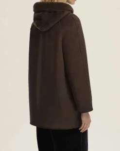 Montone reversibile color testa moro Emme Marella con cappuccio con tasche laterali applicate
