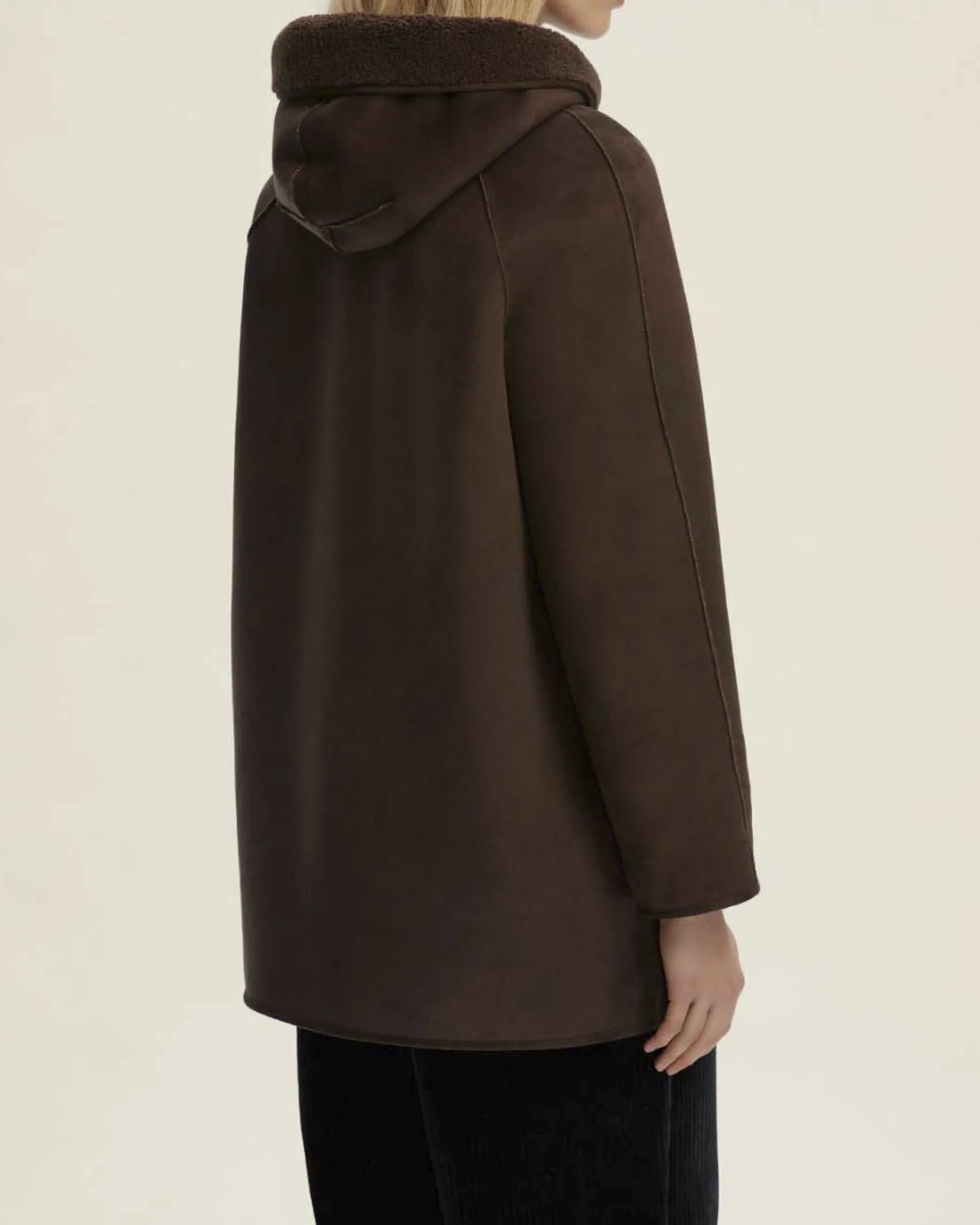 Montone reversibile color testa moro Emme Marella con cappuccio con tasche laterali applicate
