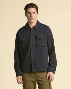 Overshirt Aeronautica Militare blu in panno di misto lana