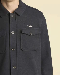 Overshirt Aeronautica Militare blu in panno di misto lana