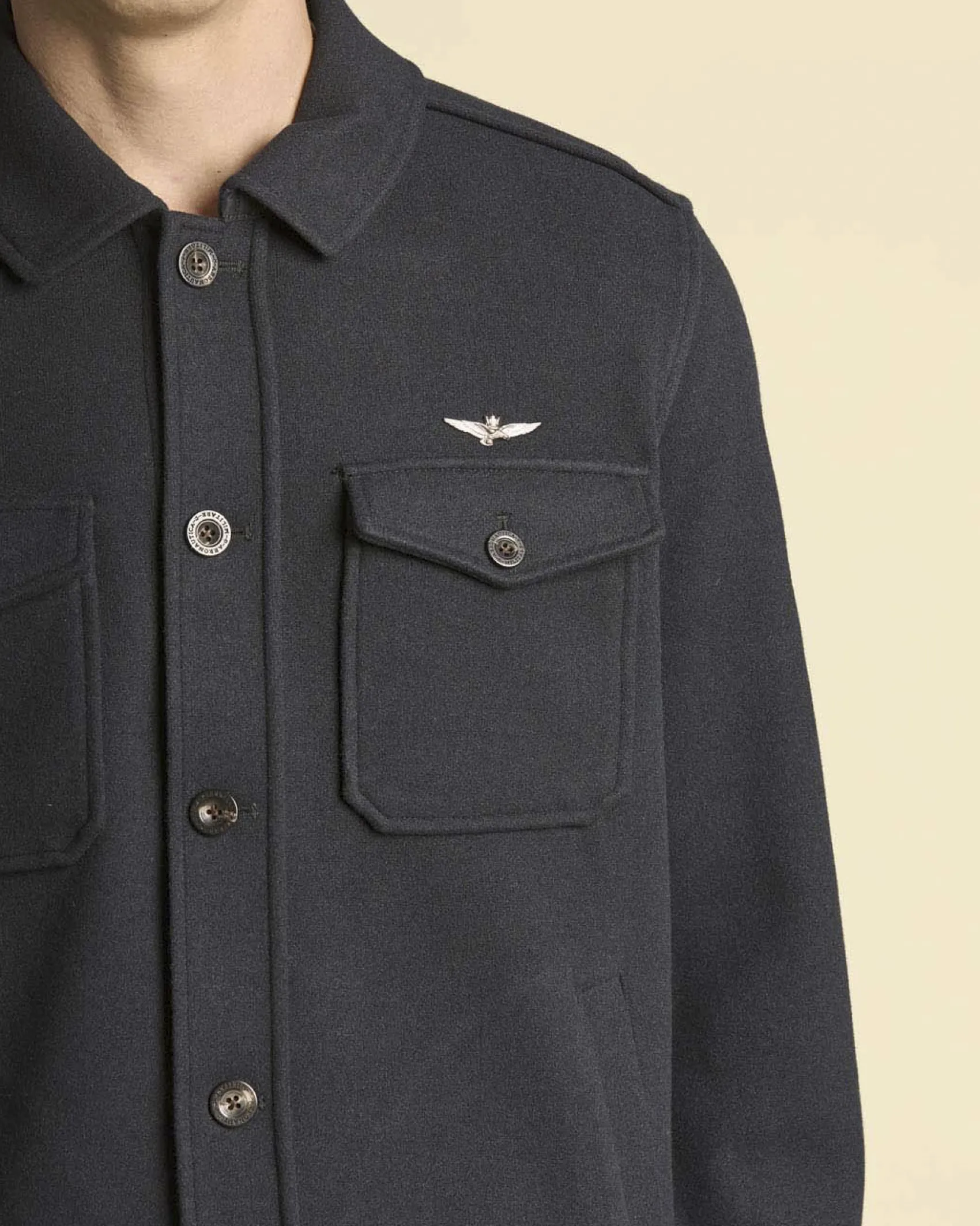 Overshirt Aeronautica Militare blu in panno di misto lana