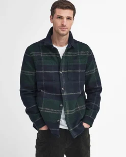 Overshirt Barbour Chapter in fantasia check verde e blu leggermente imbottita