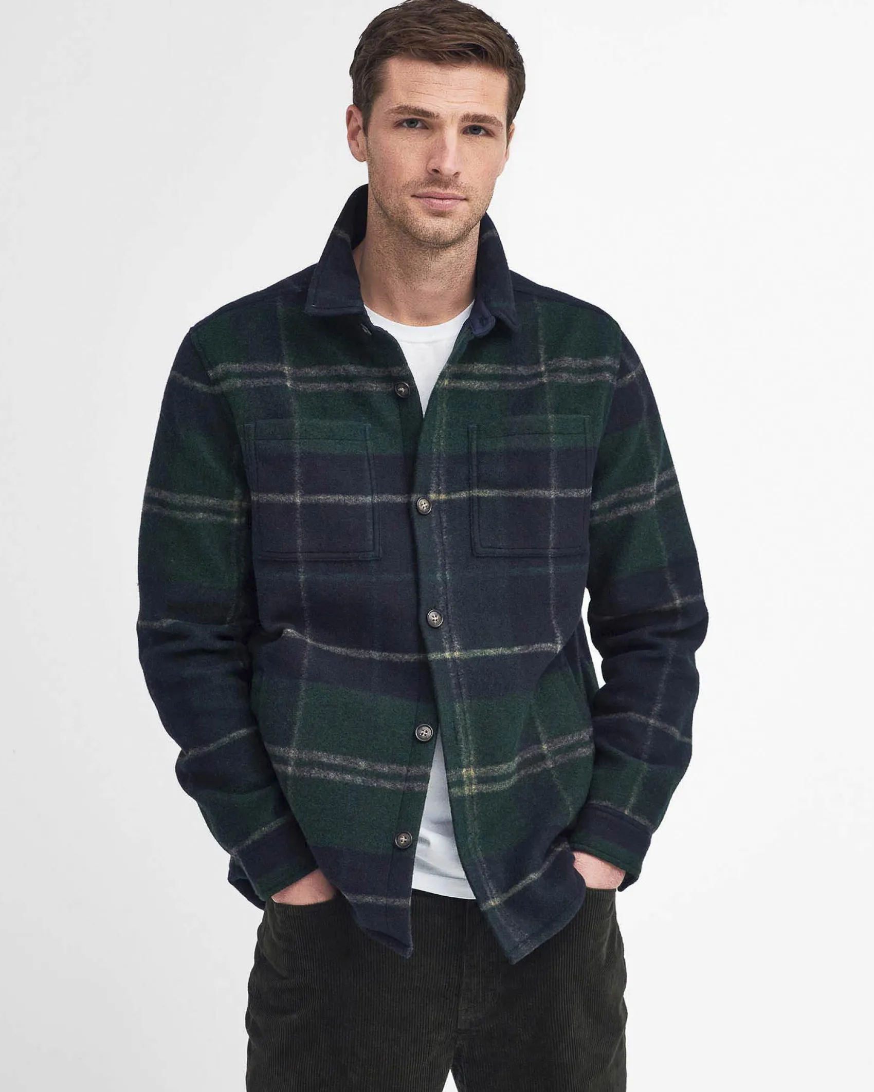 Overshirt Barbour Chapter in fantasia check verde e blu leggermente imbottita