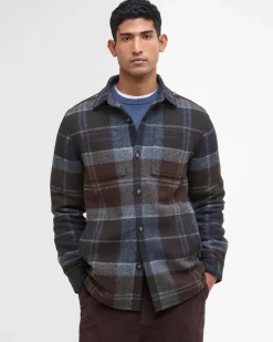 Overshirt Barbour Chapter in fantasia check marrone e blu leggermente imbottita