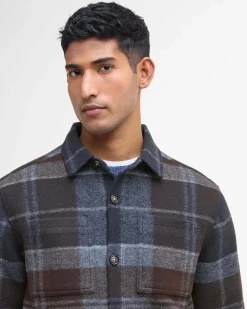 Overshirt Barbour Chapter in fantasia check marrone e blu leggermente imbottita