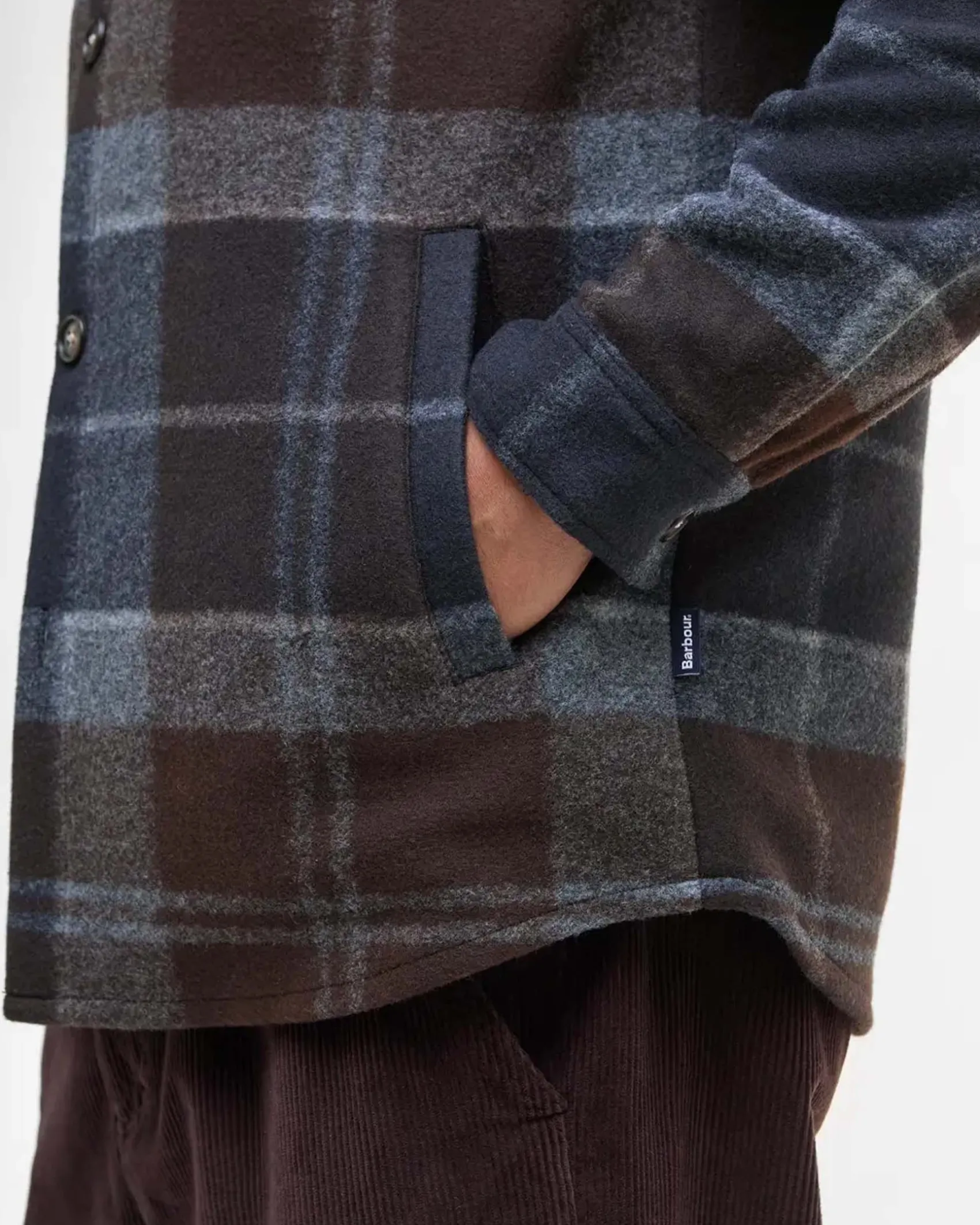 Overshirt Barbour Chapter in fantasia check marrone e blu leggermente imbottita
