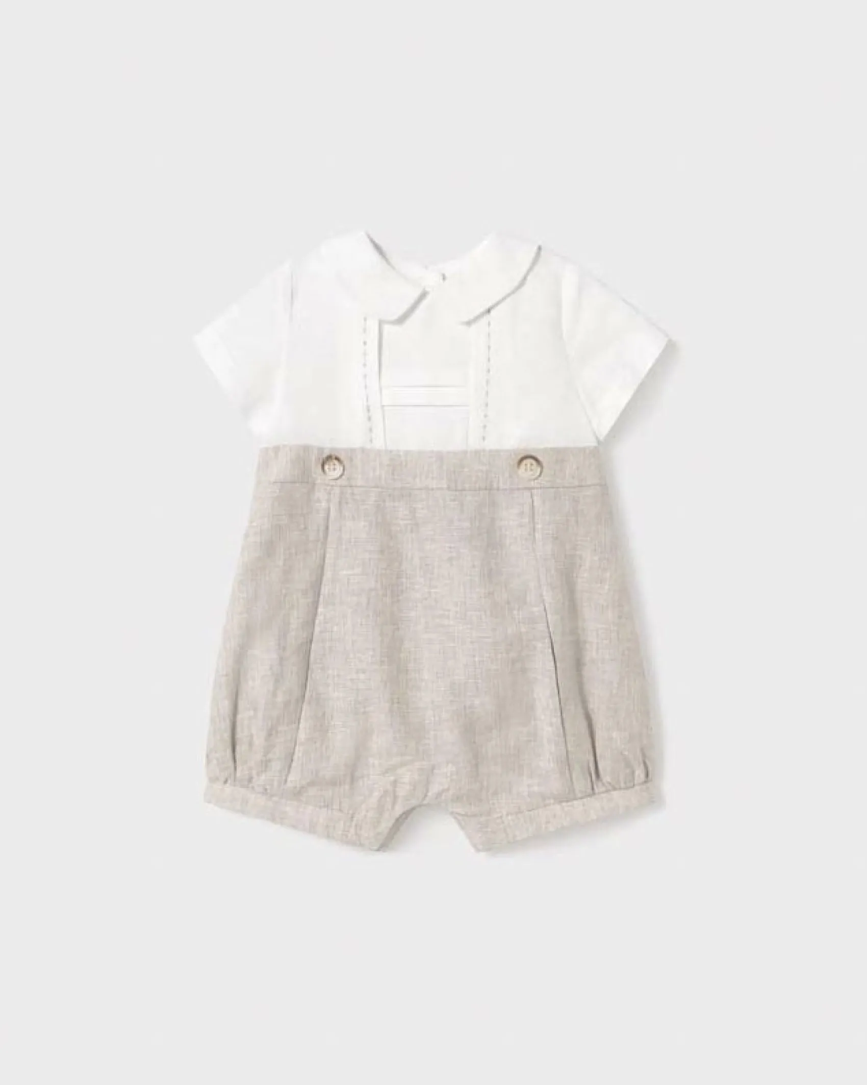 Pagliaccetto in cotone misto lino beige e bianco
