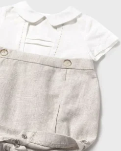 Pagliaccetto in cotone misto lino beige e bianco