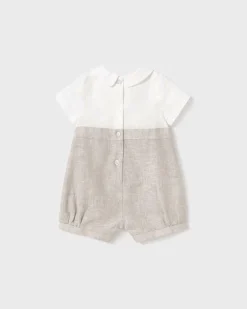 Pagliaccetto in cotone misto lino beige e bianco
