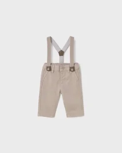 Pantalone beige in cotone stretch con bretelle