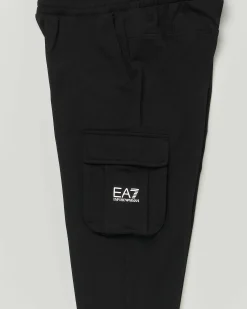 Pantalone cargo EA7 nero in felpa di puro cotone