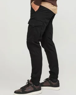Pantalone cargo Jack & Jones slim-fit nero in cotone stretch con polsini alle caviglie