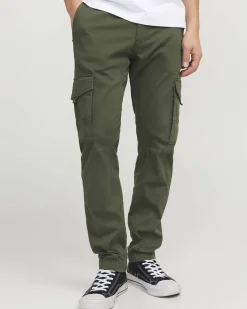 Pantalone cargo Jack & Jones slim-fit verde militare in cotone stretch con polsini alle caviglie