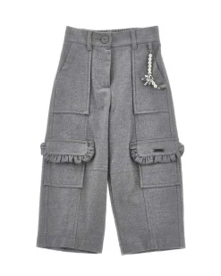 Pantalone cargo Monnalisa grigio in flanella con charms