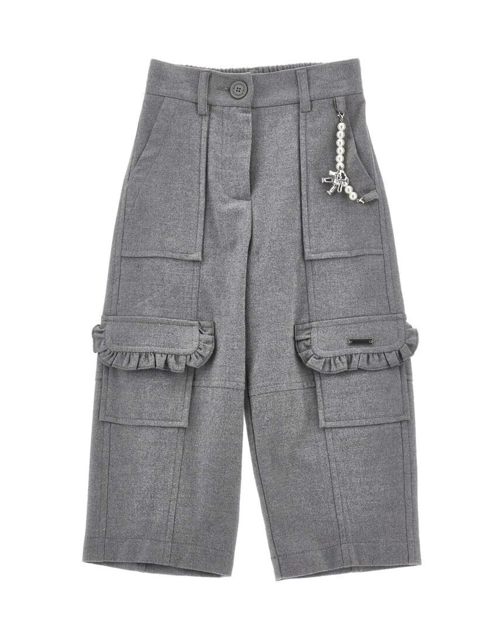 Pantalone cargo Monnalisa grigio in flanella con charms