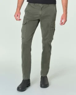Pantalone cargo My Stuff verde militare in gabardina di cotone stretch