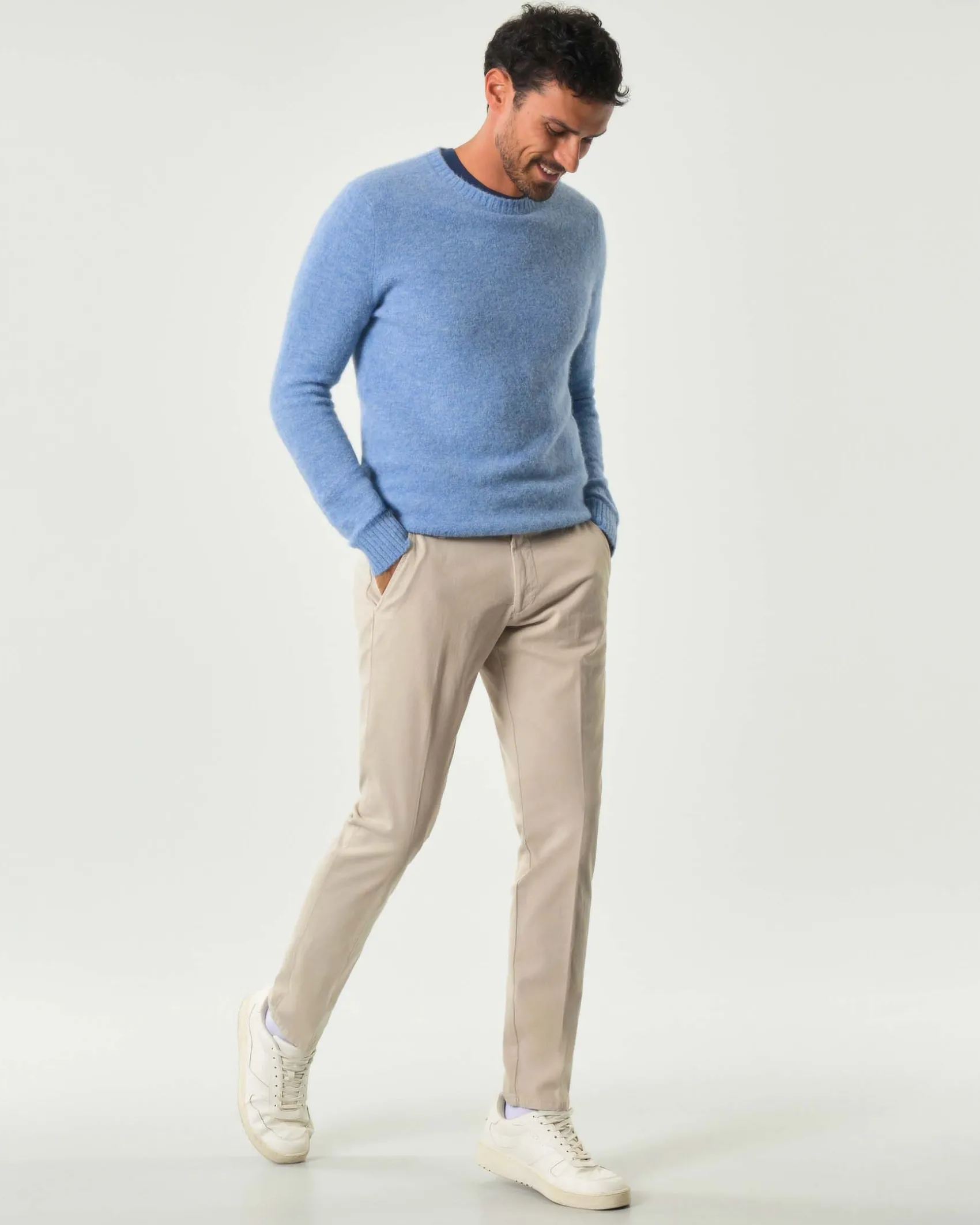 Pantalone chino New Rolf Roy Roger's beige slim-fit in gabardina di cotone stretch