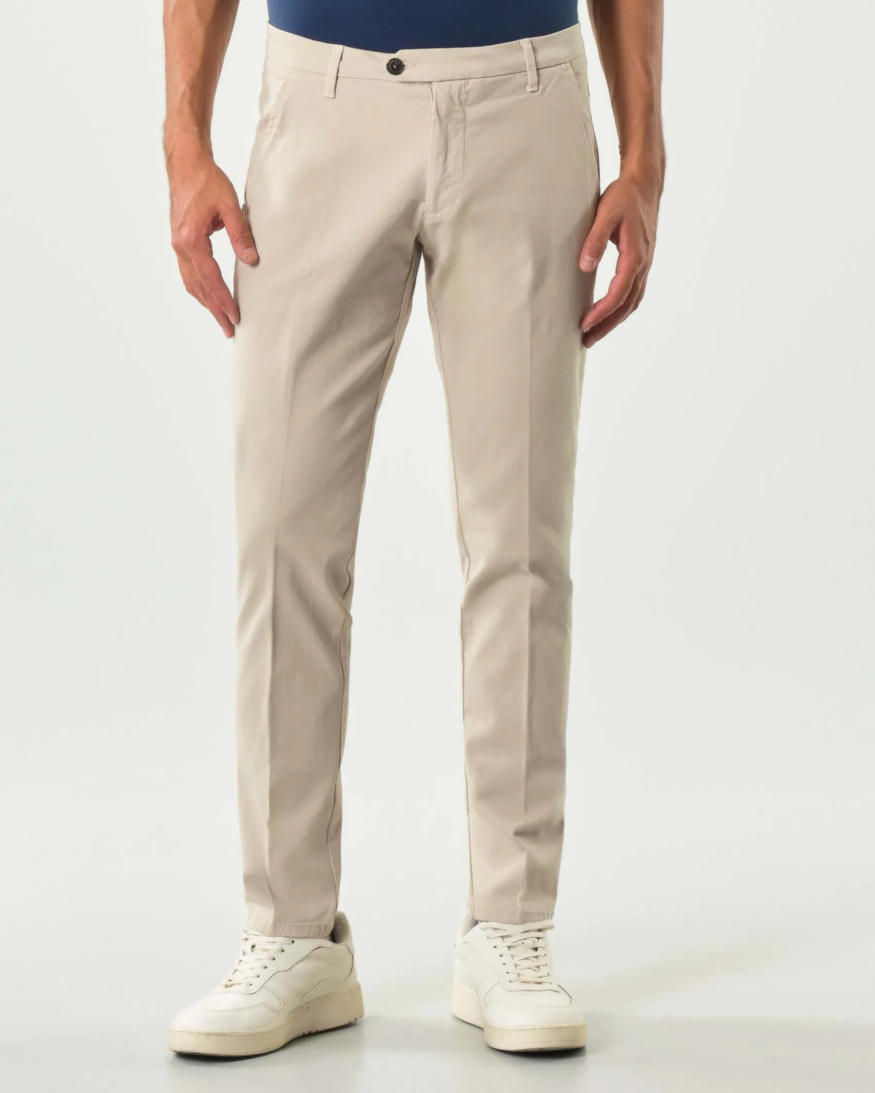 Pantalone chino New Rolf Roy Roger's beige slim-fit in gabardina di cotone stretch