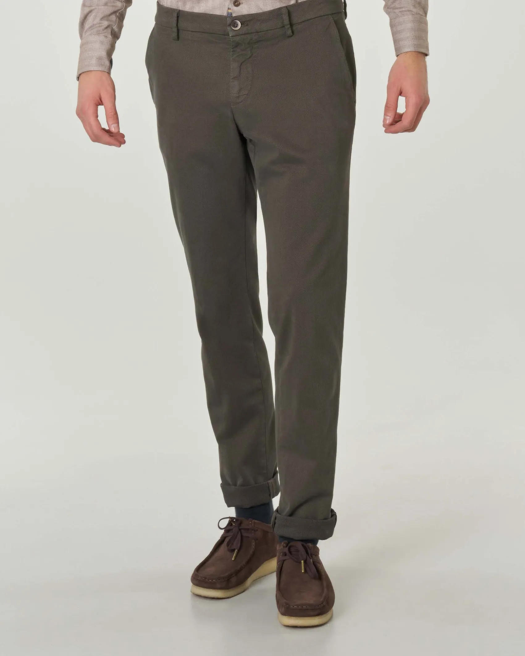Pantalone chino Powell marrone slim fit in tricottina di cotone stretch