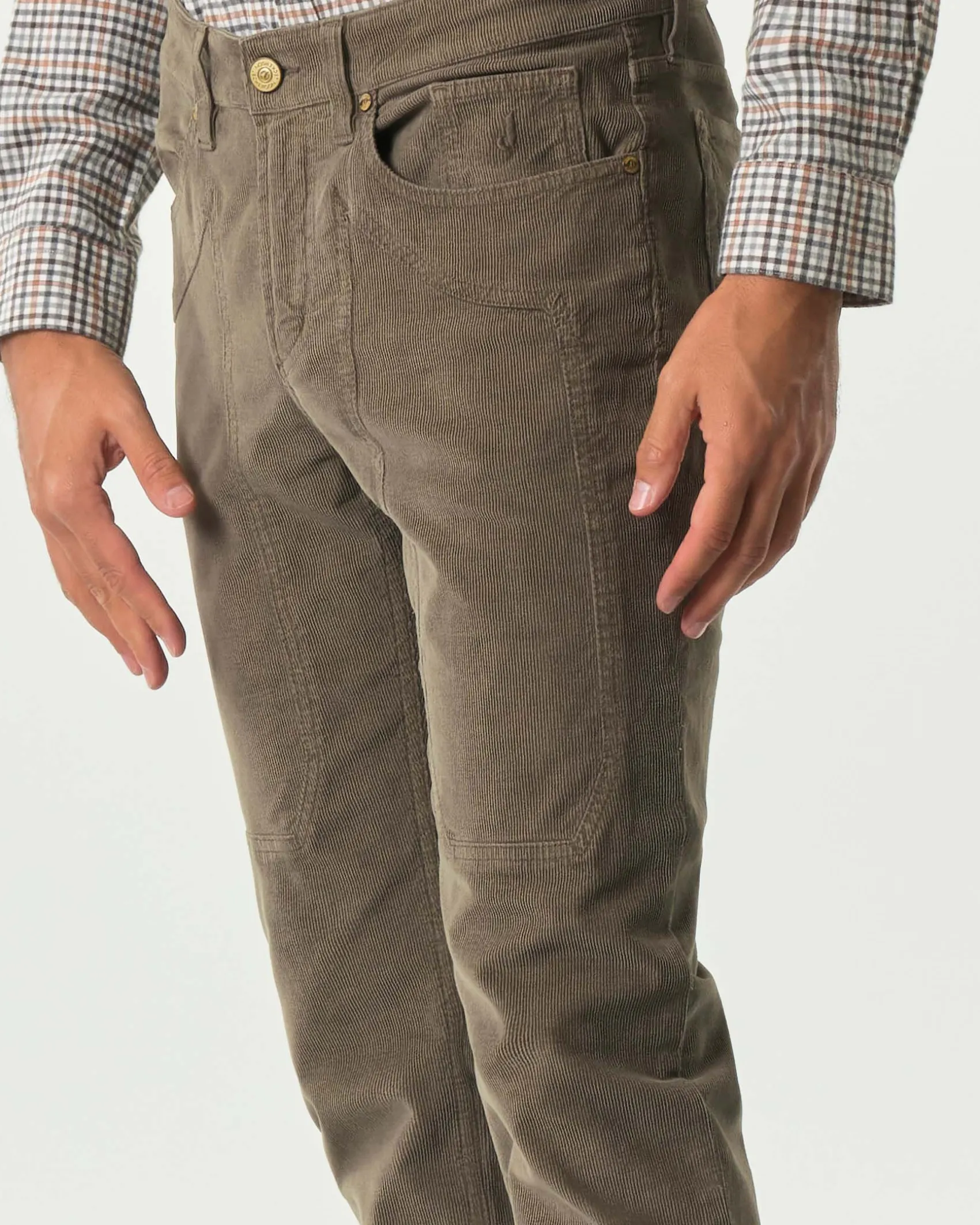 Pantalone cinque tasche John slim-fit marrone in velluto di cotone stretch