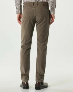 Pantalone cinque tasche John slim-fit marrone in velluto di cotone stretch