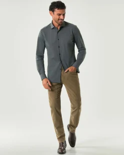 Pantalone cinque tasche John slim-fit color fango in velluto di cotone stretch