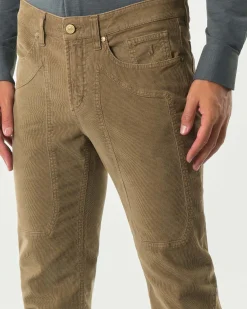 Pantalone cinque tasche John slim-fit color fango in velluto di cotone stretch