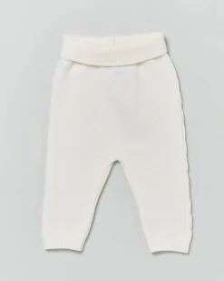 Pantalone color panna in pura lana con tape a trecce