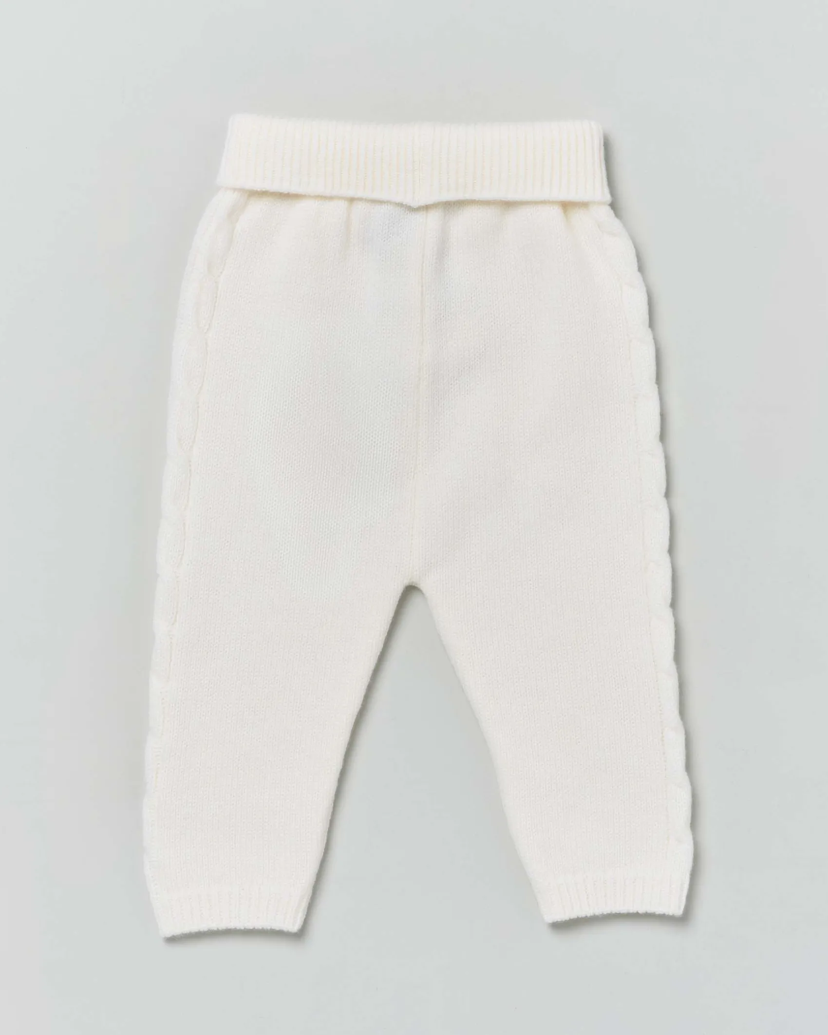 Pantalone color panna in pura lana con tape a trecce