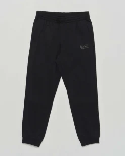 Pantalone EA7 jogger nero con logo verde ed interno garzato