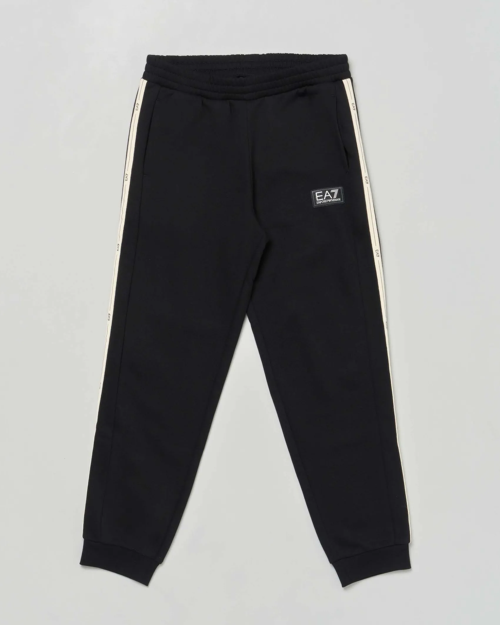 Pantalone EA7 jogger nero con bande bianche ed interno felpato