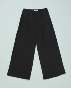 Pantalone Elsy nero a palazzo in crêpe con pinces