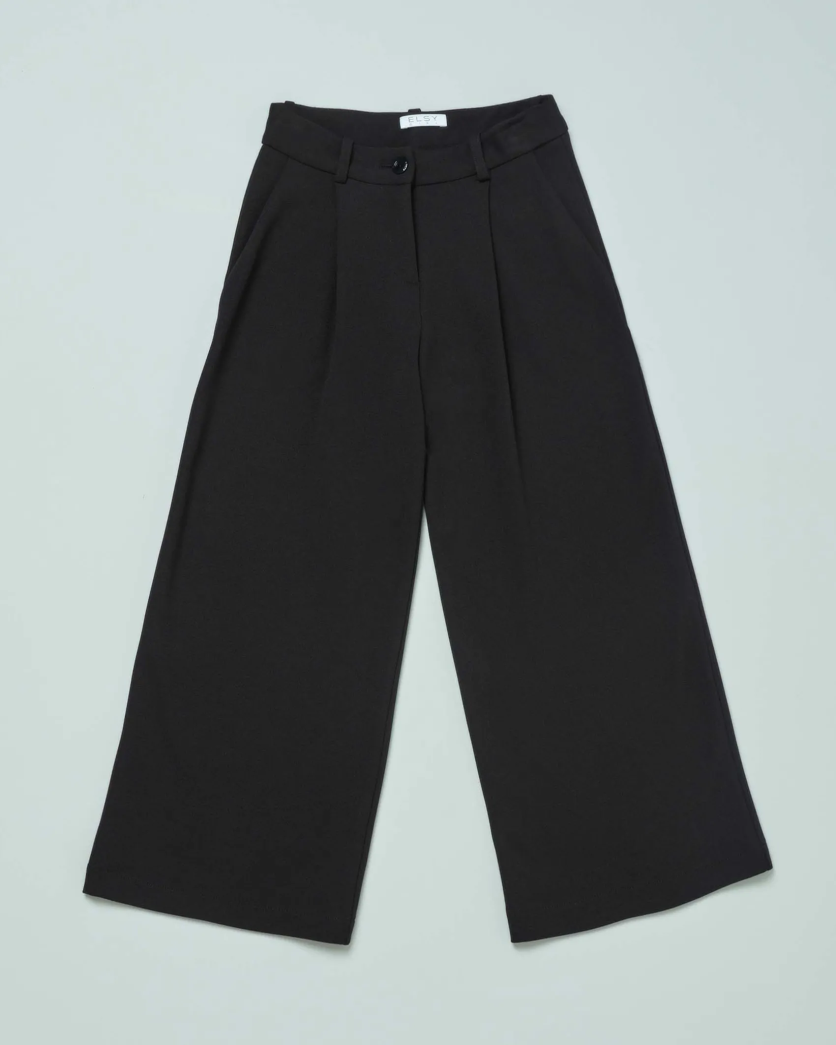 Pantalone Elsy nero a palazzo in crêpe con pinces