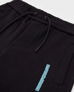 Pantalone Emporio Armani nero in felpa di cotone con coulisse e logo gommato azzurro
