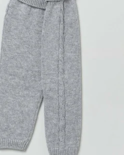 Pantalone grigio in pura lana con tape a trecce