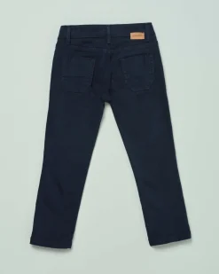 Pantalone Jeckerson blu in gabardina di cotone stretch con toppe iconiche