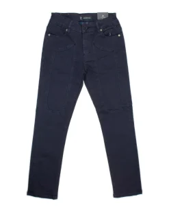 Pantalone Jeckerson straight blu con toppe in misto cotone stretch