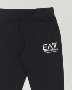 Pantalone jogger EA7 nero in cotone stretch con logo monocrom bianco