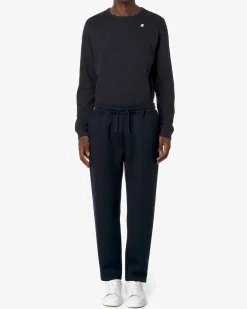 Pantalone K-way Micka Spacer blu in jersey tecnico elasticizzato con logo K-way sul fianco e taschino a filo sul retro