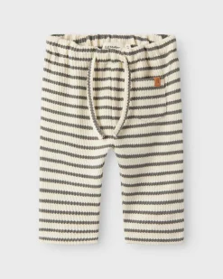 Pantalone Lil'Atelier color avorio a righe grigie in puro cotone con coulisse