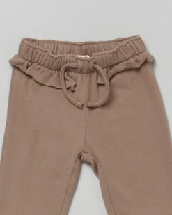 Pantalone Lil'Atelier marrone in felpa di cotone con coulisse e rouche